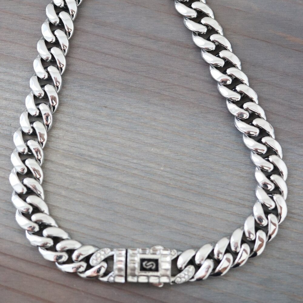 12mm Miami Cuban Monaco Stylwith CZ Chain Necklace Silver Stainless Steel